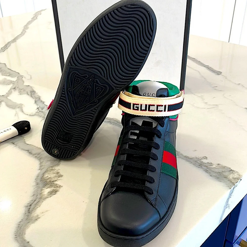 Gucci Mens Ace High Top Sneakers - Picture 6 of 7